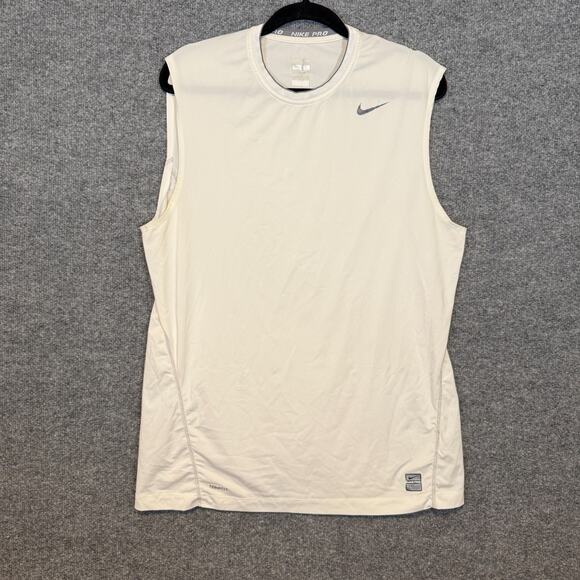 Nike Pro Combat Shirt Mens XL White Fitted Sleeveless Tank Top Swoosh Athleisure - Picture 1 of 10
